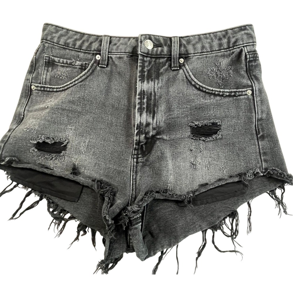 Wild Fable Highest Rise Cheeky Shorts Black Distressed Raw Hem Size 8 - Picture 1 of 7